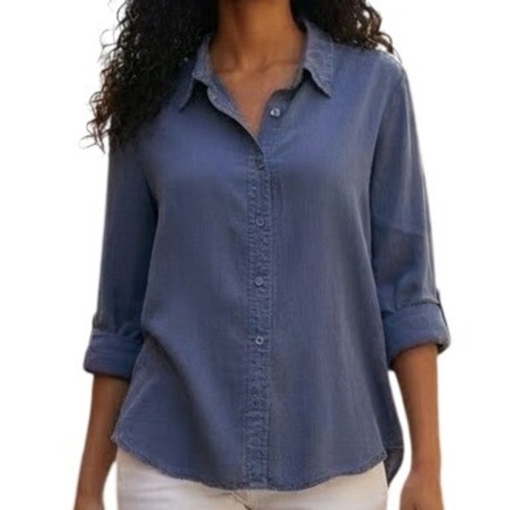 🆕 BILLY T Slate Blue Lyocell Button Down Roll Tab Sleeve Shirt NWT Size SP